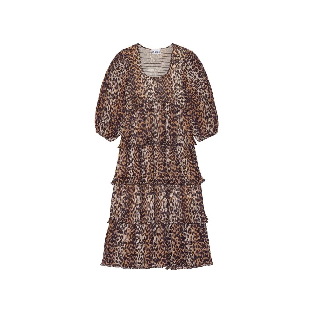 Robe mi-longue pleated Georgette léopard