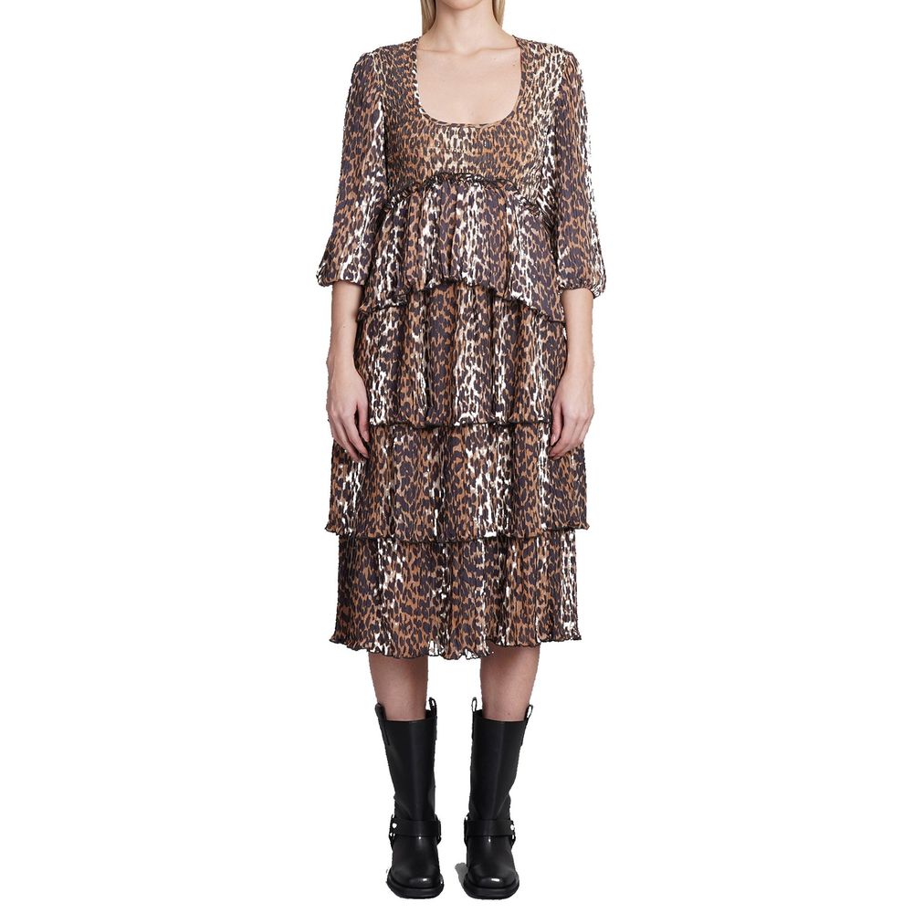 Robe mi-longue pleated Georgette léopard