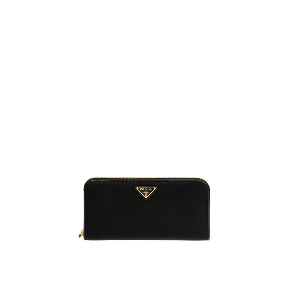 Portefeuille Nylon logo en cuir noir Prada