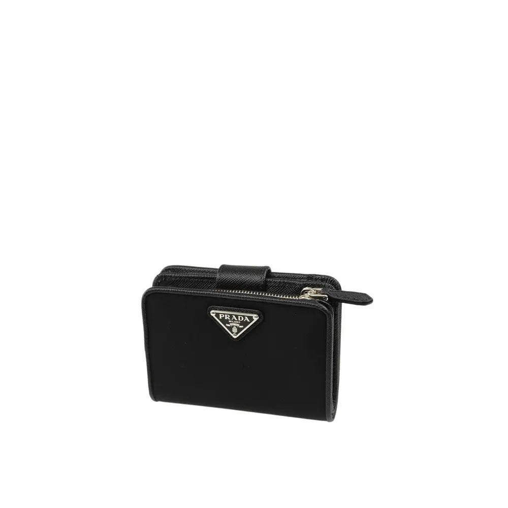 Portefeuille femme Nylon et cuir noirs Prada