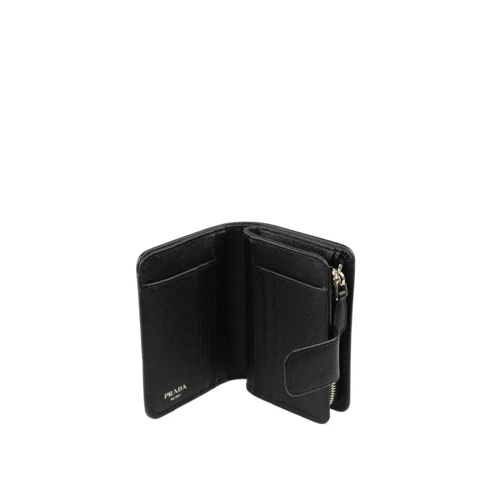 Portefeuille femme Nylon et cuir noirs Prada