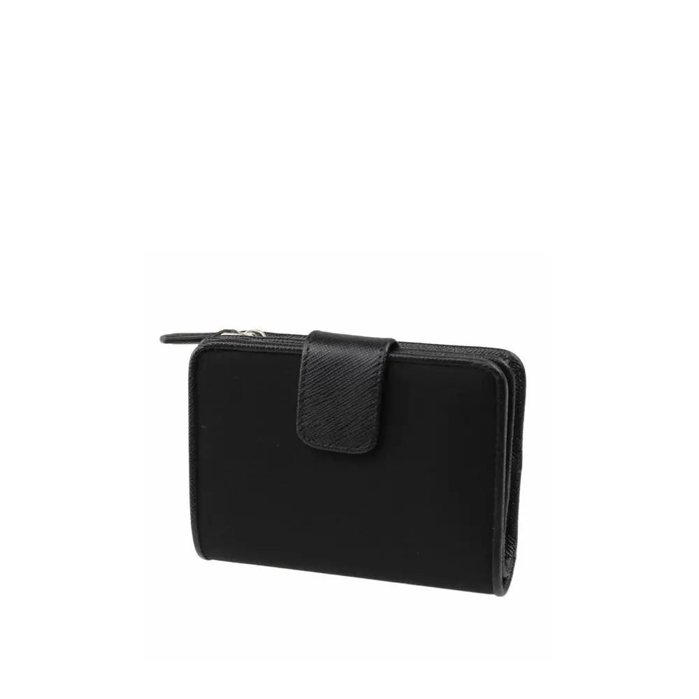 Portefeuille femme Nylon et cuir noirs Prada