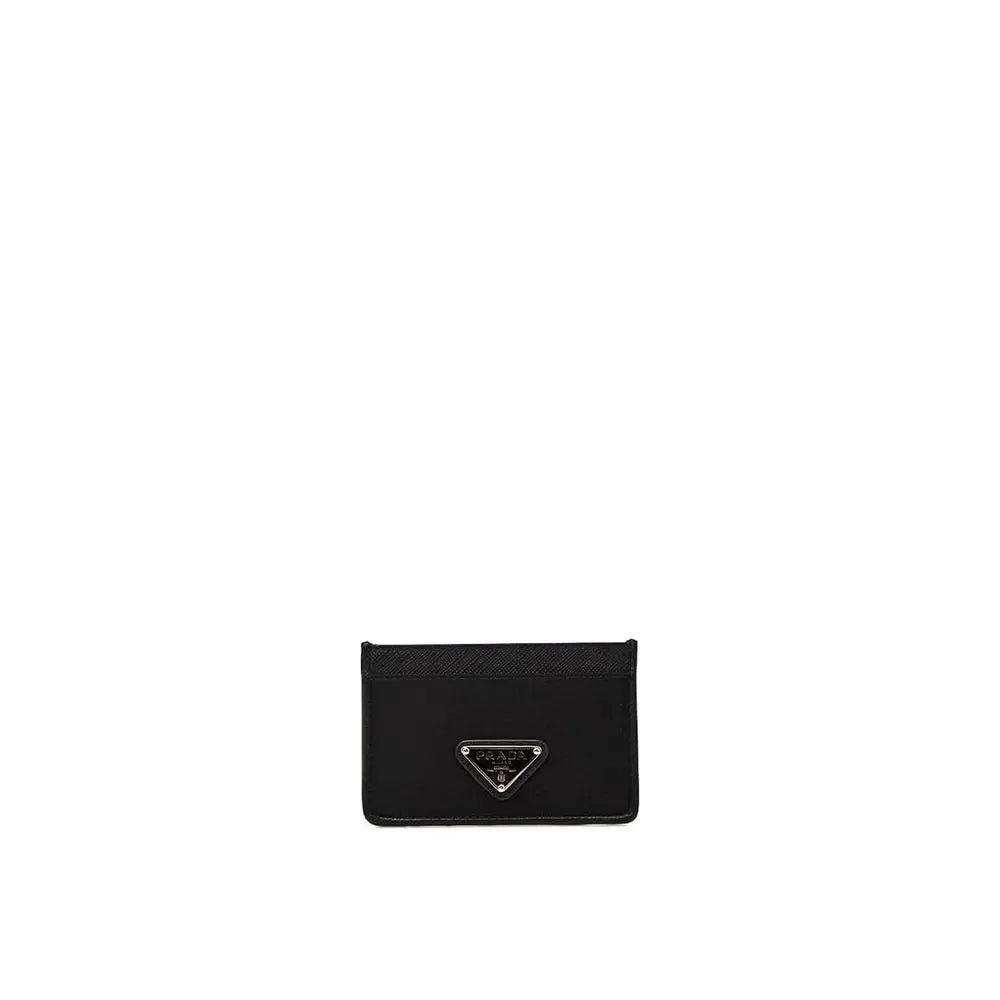 Porte-cartes en cuir noir Prada