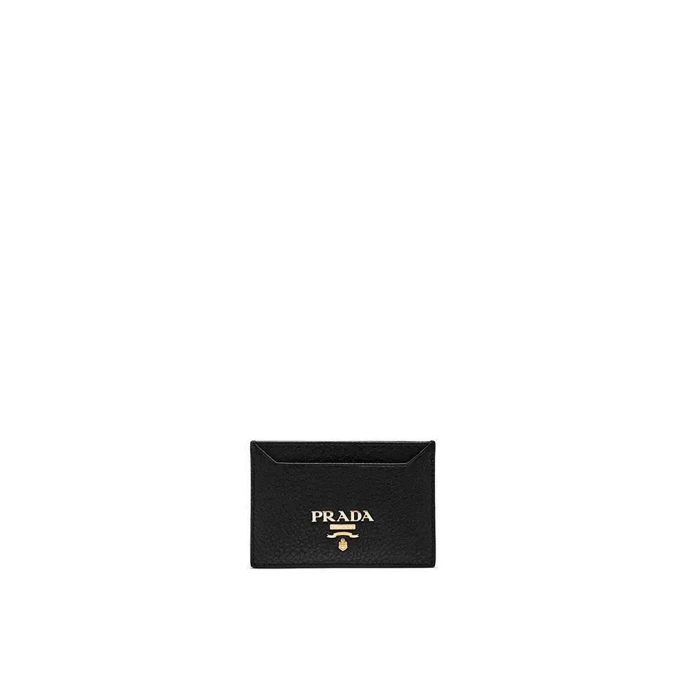 Porte-cartes Logo cuir noir Prada