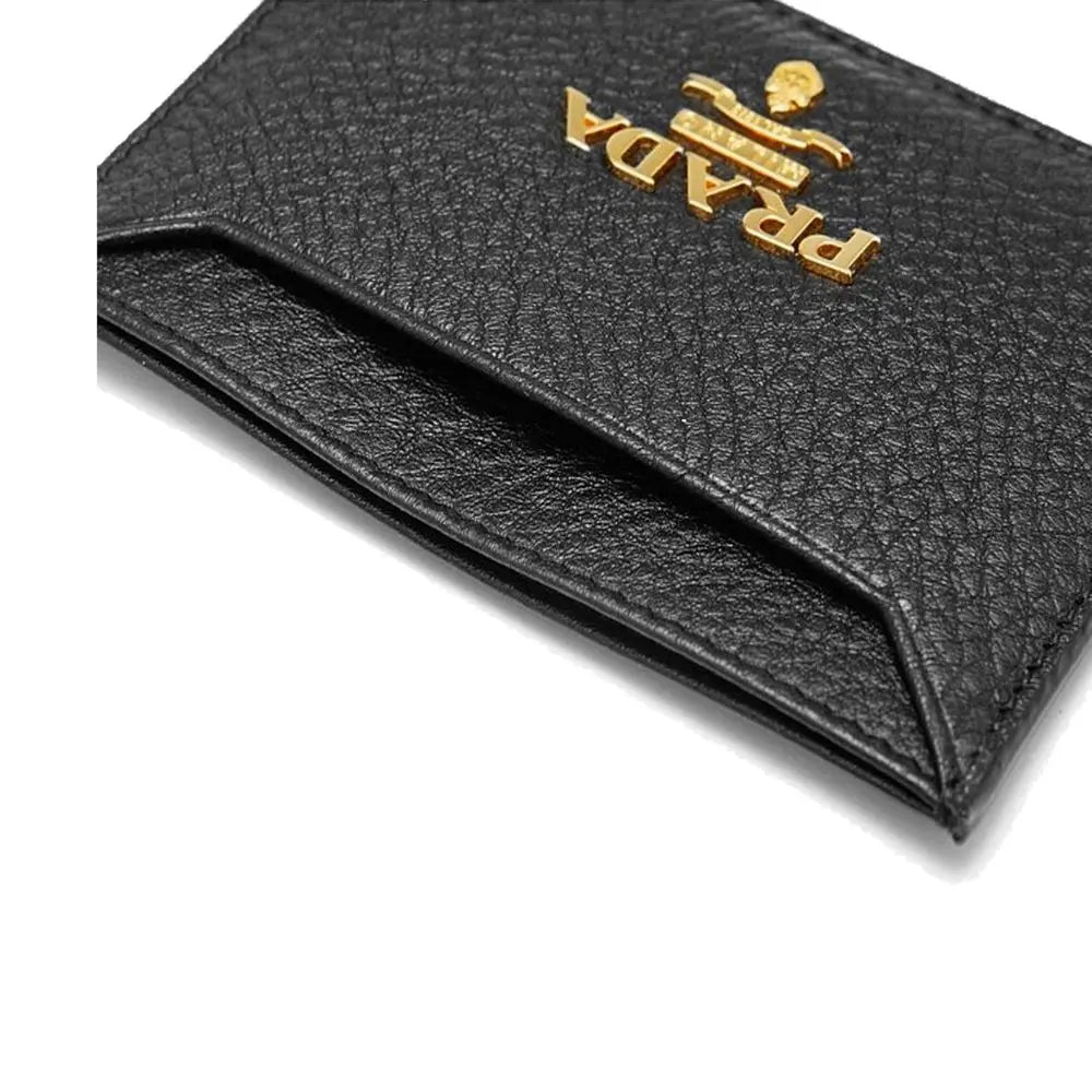 Porte-cartes Logo cuir noir Prada