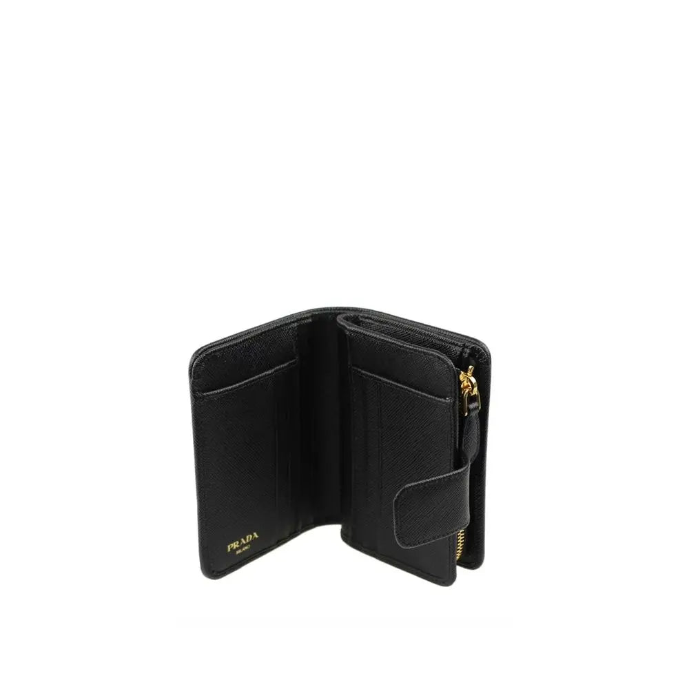 Portefeuille femme Nylon et cuir noir Prada