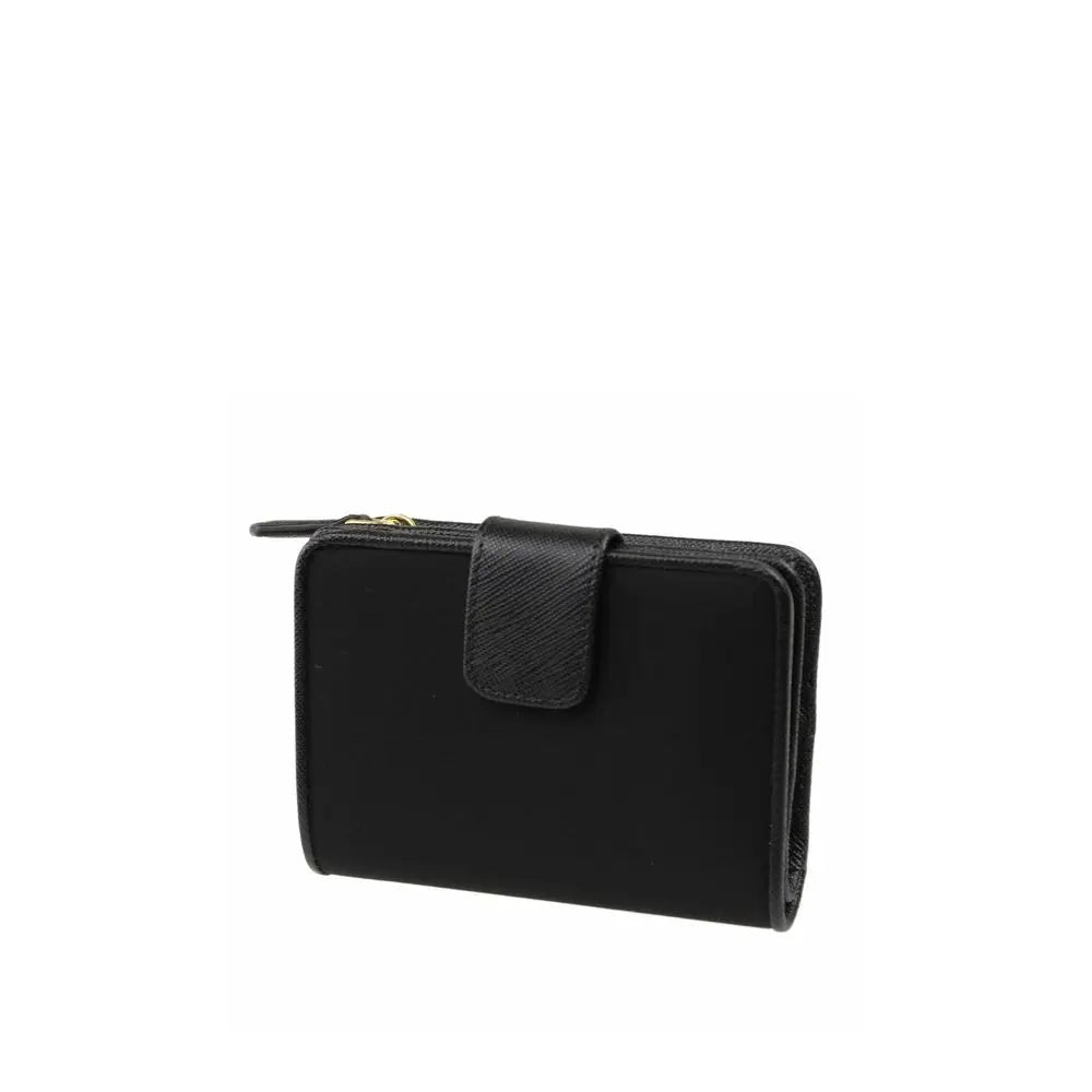 Portefeuille femme Nylon et cuir noir Prada