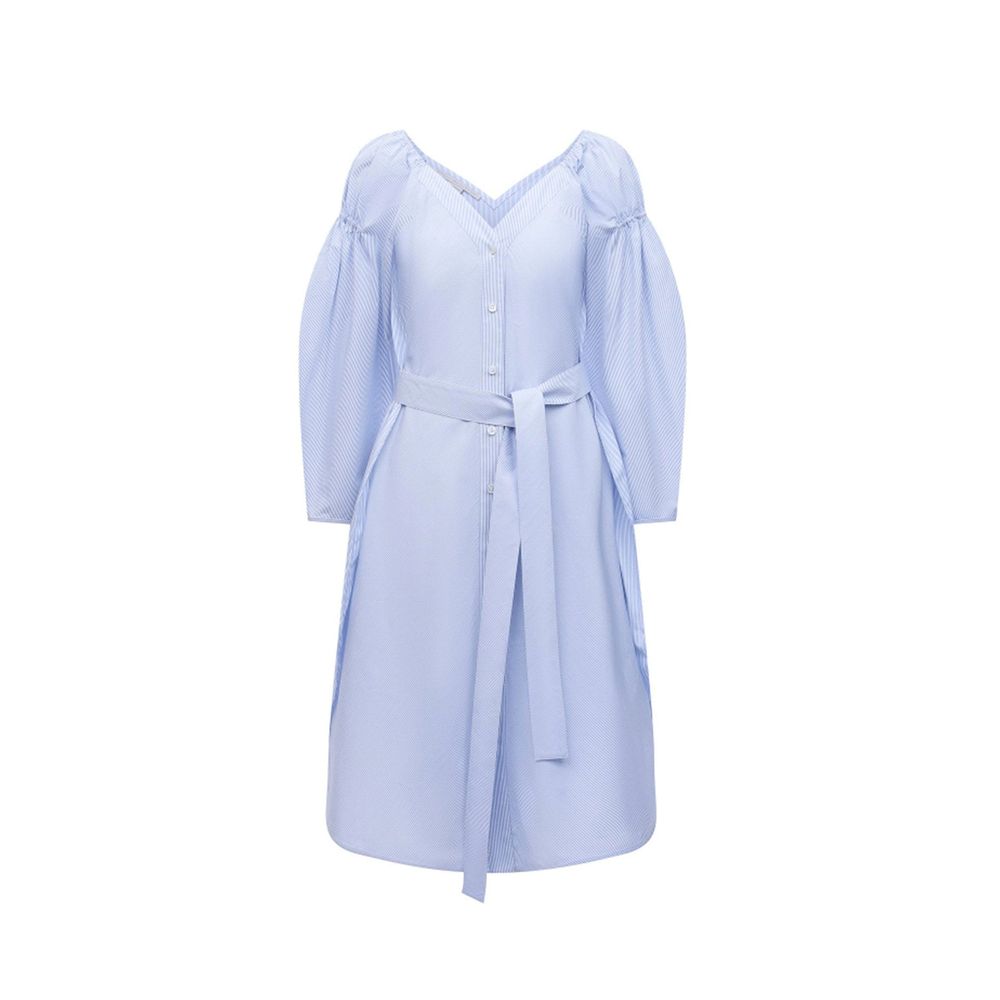 Robe 100% coton  avec ceinture bleue