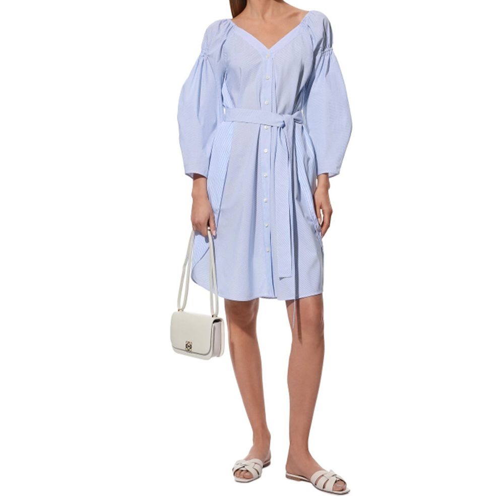 Robe 100% coton  avec ceinture bleue