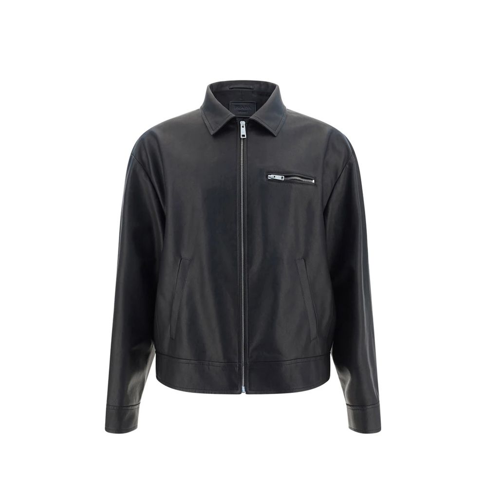 Veste en cuir italienne hommes noire