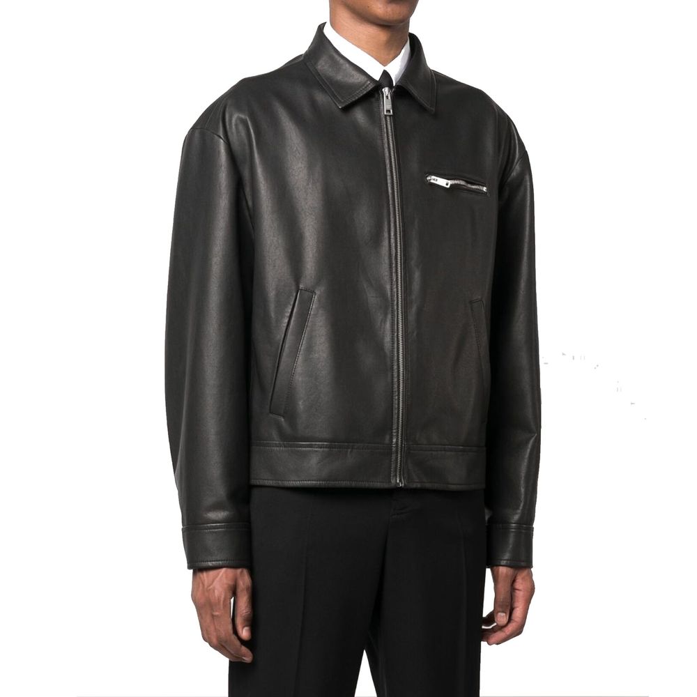 Veste en cuir italienne hommes noire