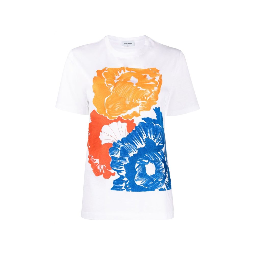 T-shirt Made in Italy brodé floral blanc