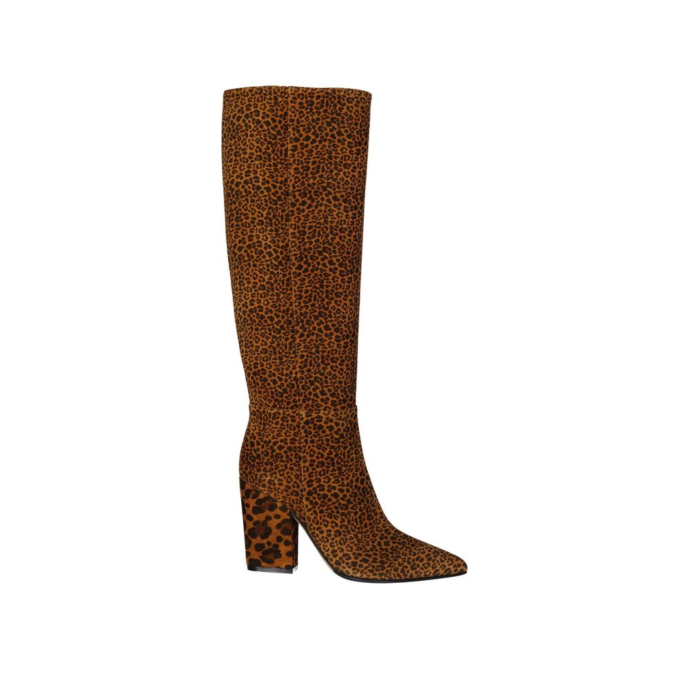 Bottines en cuir imprimé léopard beiges