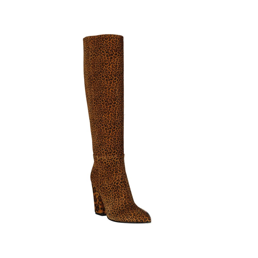 Bottines en cuir imprimé léopard beiges