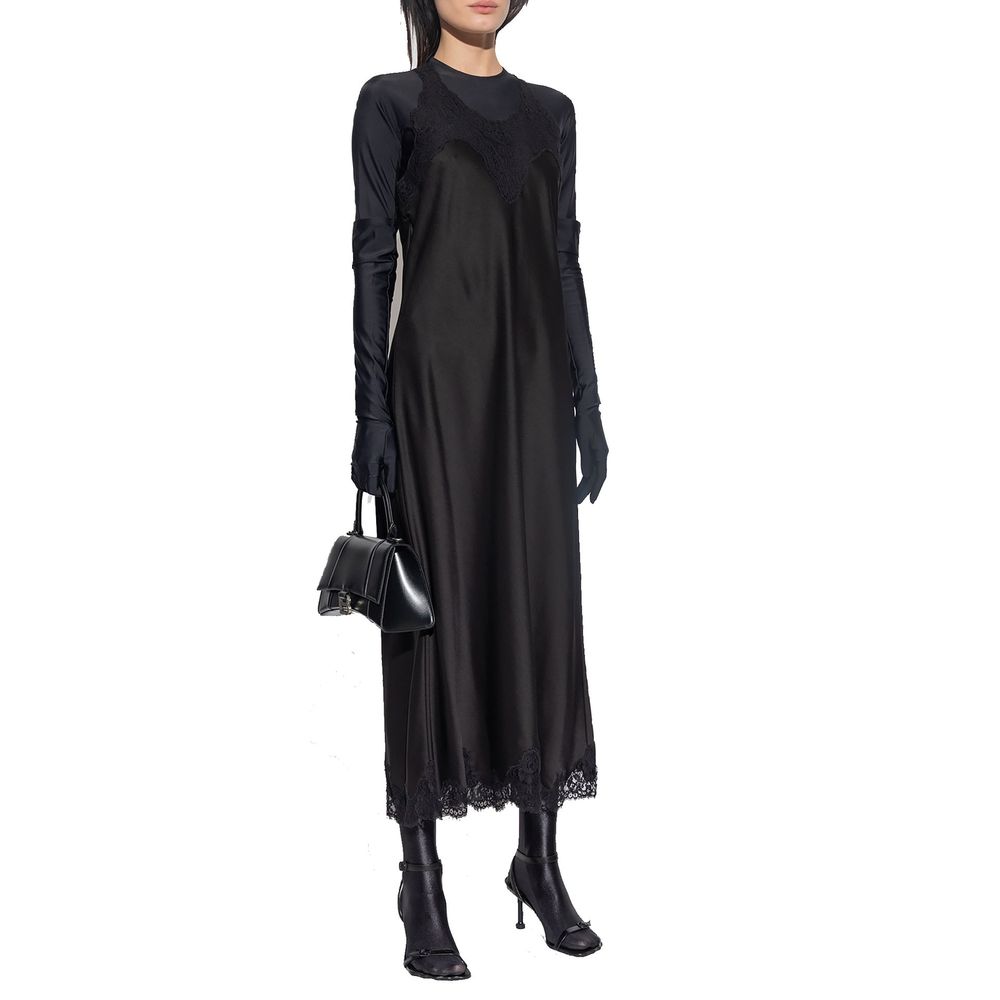 Robe midi satinée femme noire