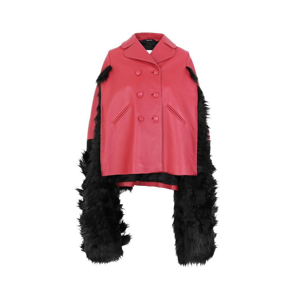 Veste en cuir avec fausse fourrure noire