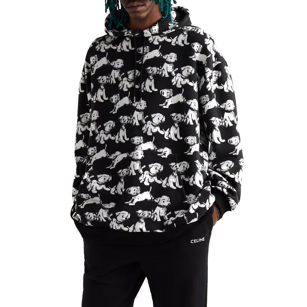 Sweat à capuche imprimé hommes noir