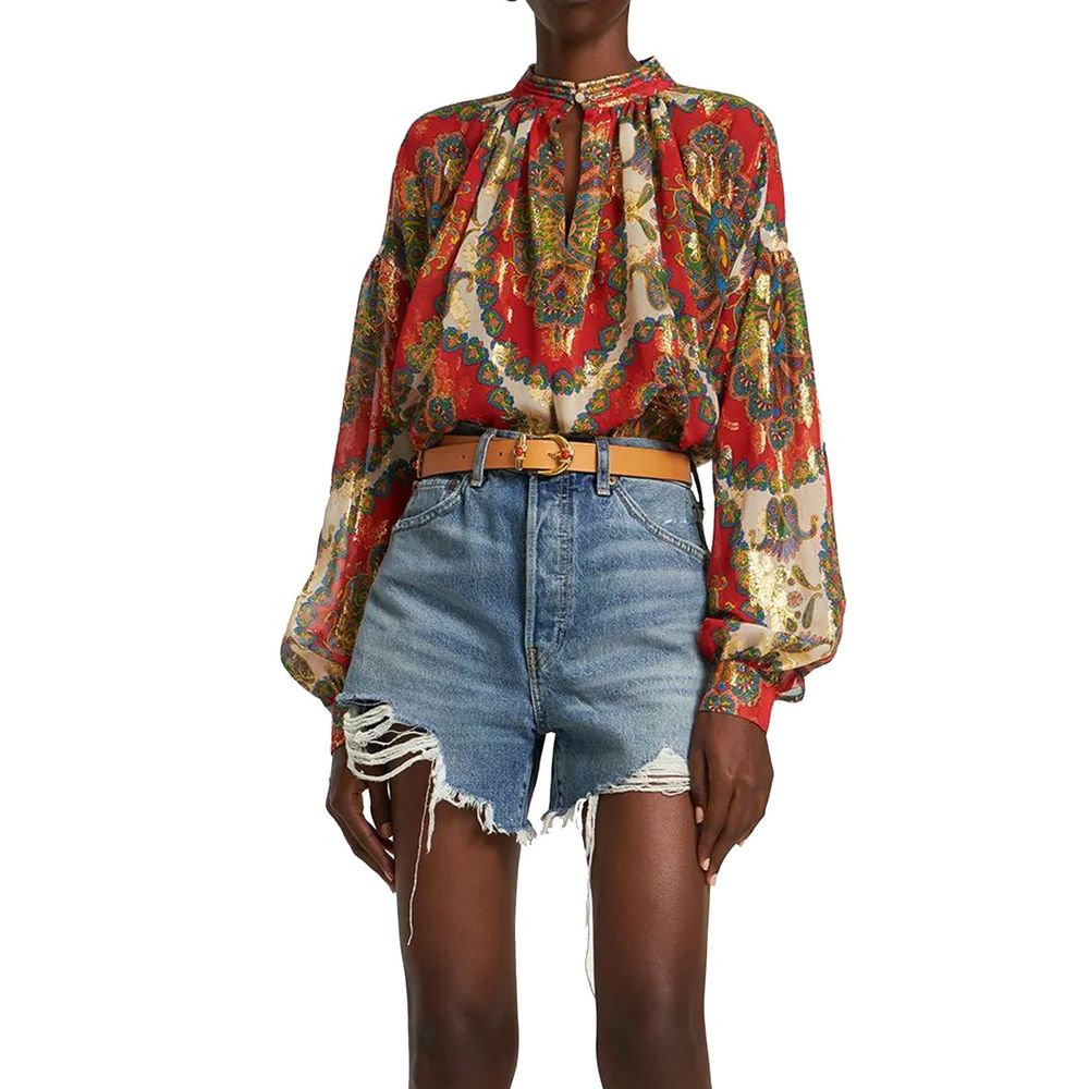 Chemise en soie imprimée multicolore