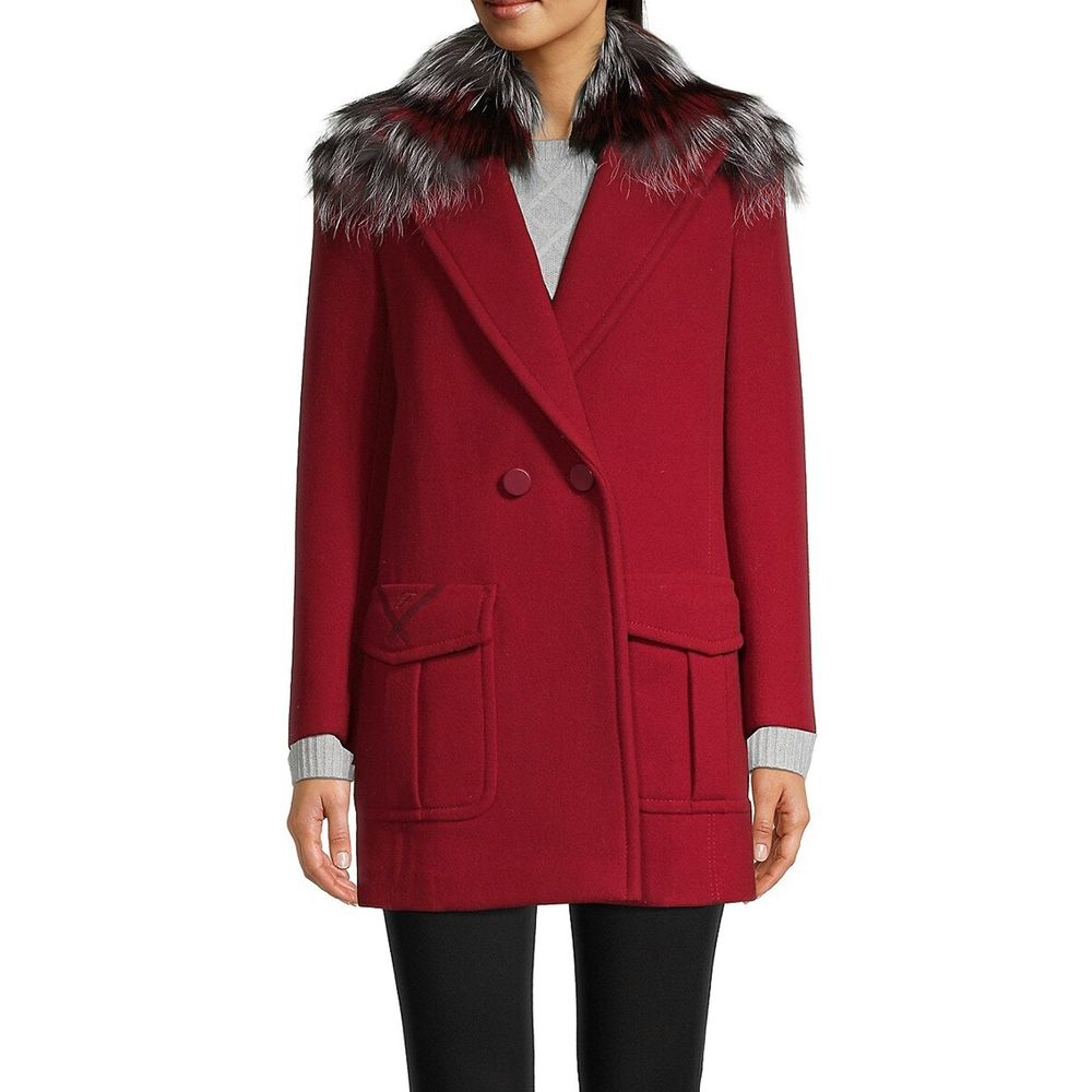 Manteau fur collar 100% laine beige