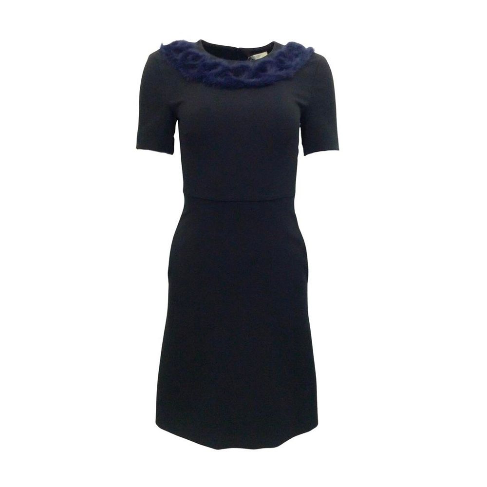 Robe Knitted Mink à col en fourrure noire