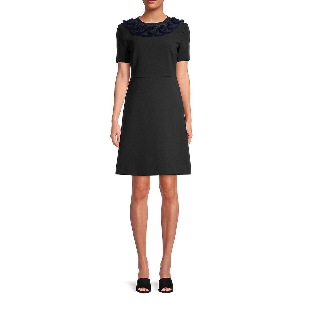 Robe Knitted Mink à col en fourrure noire