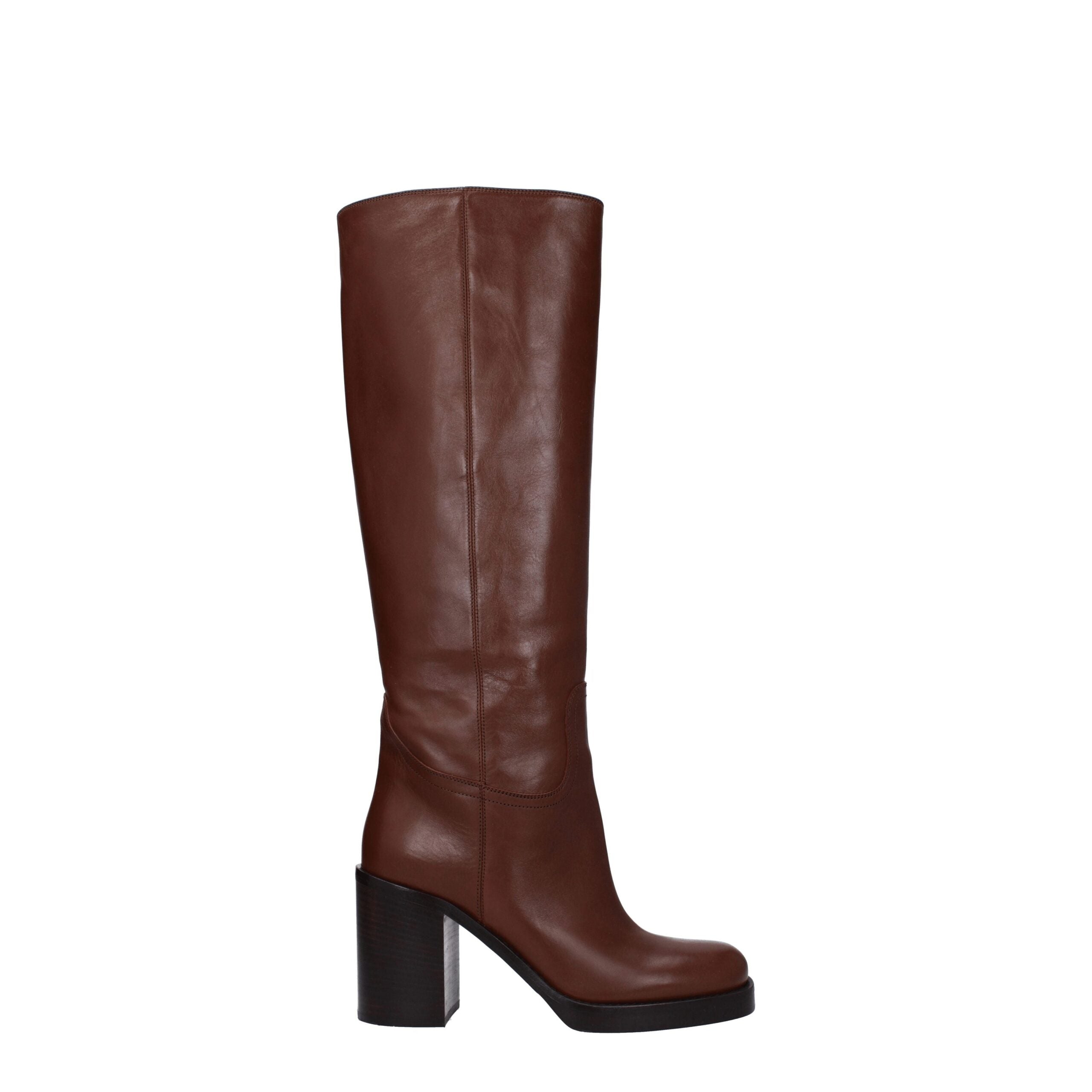 Bottines Prada en cuir marron