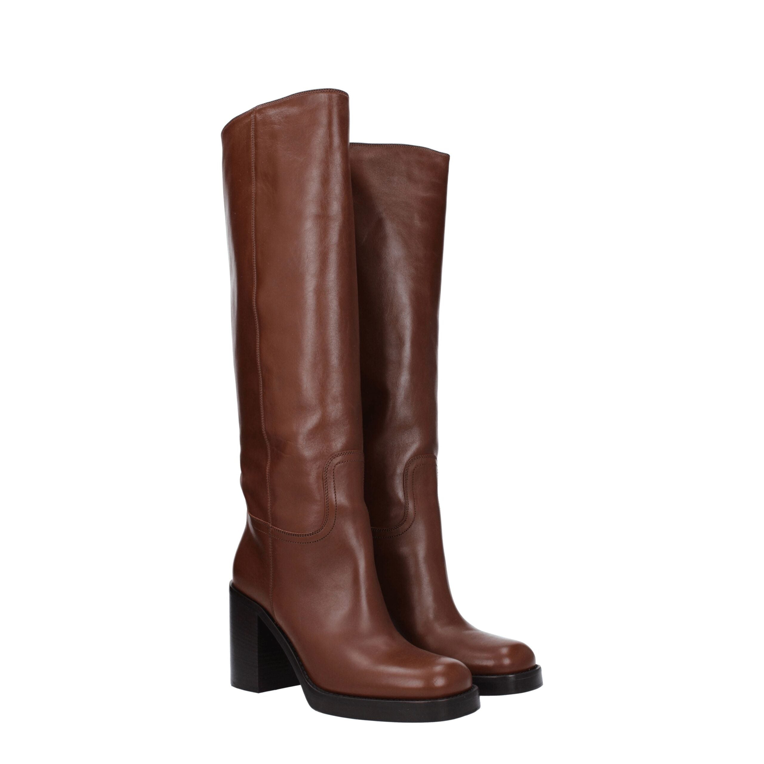 Bottines Prada en cuir marron