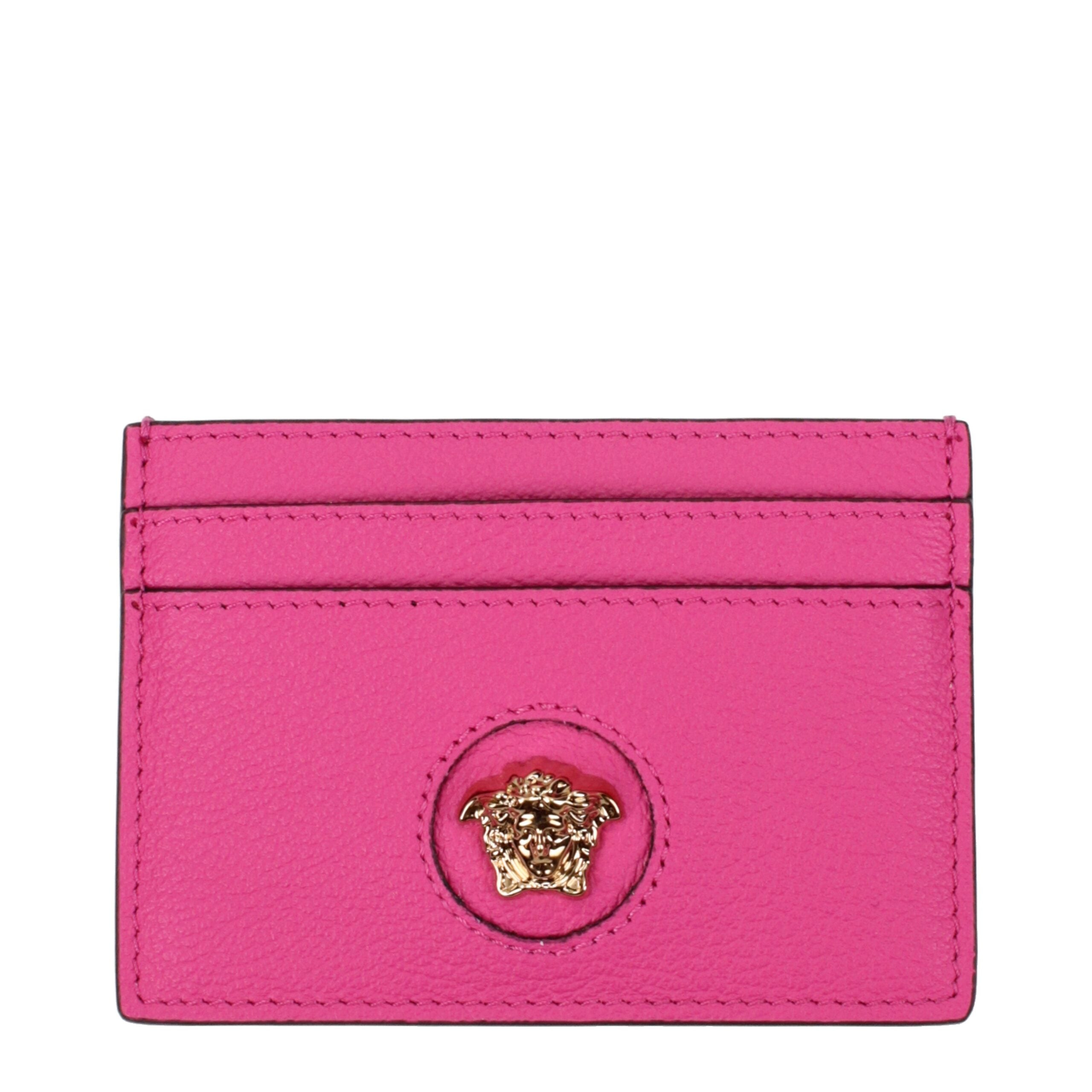 Porte-cartes Versace en cuir fuchsia