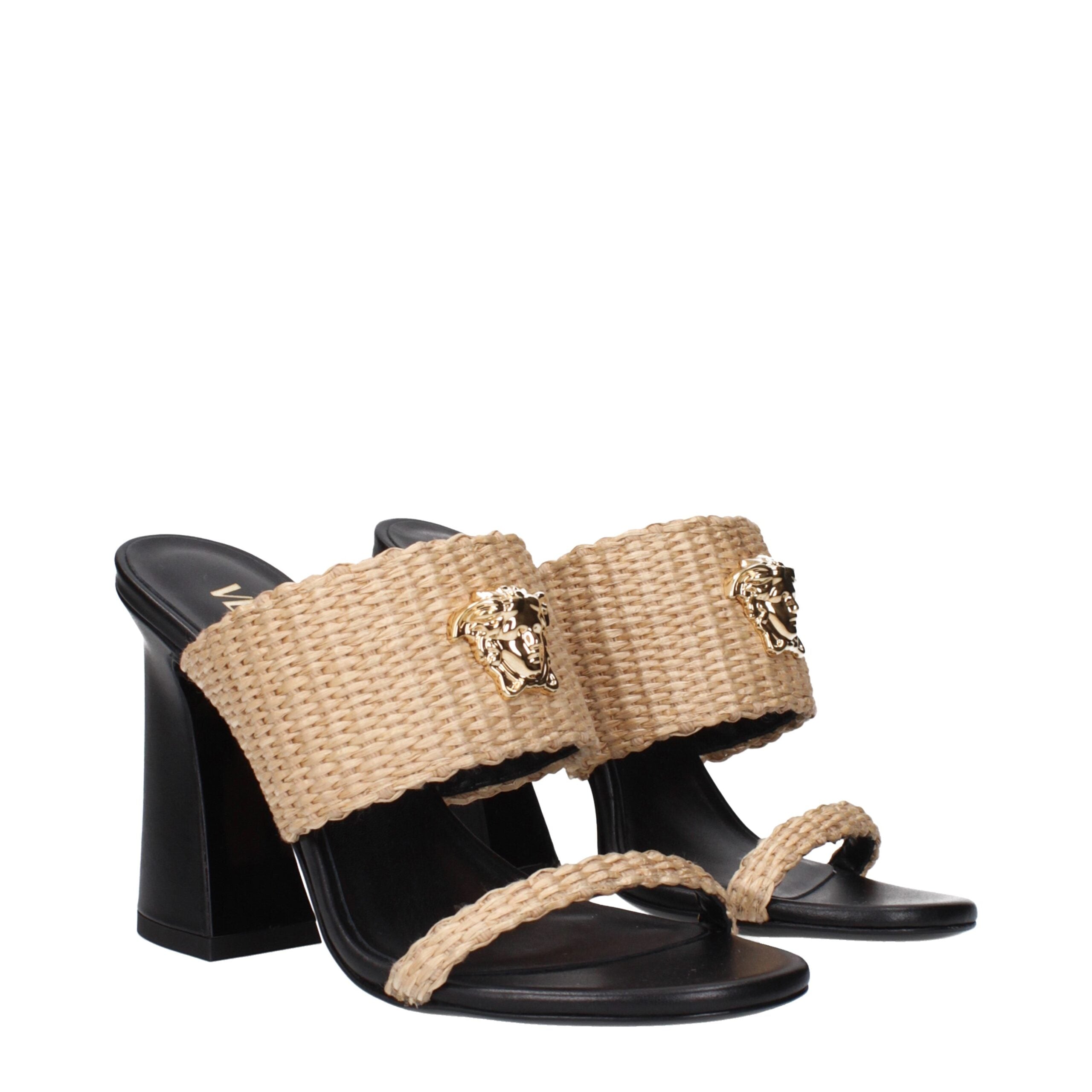 Sandales Versace en raffia beiges