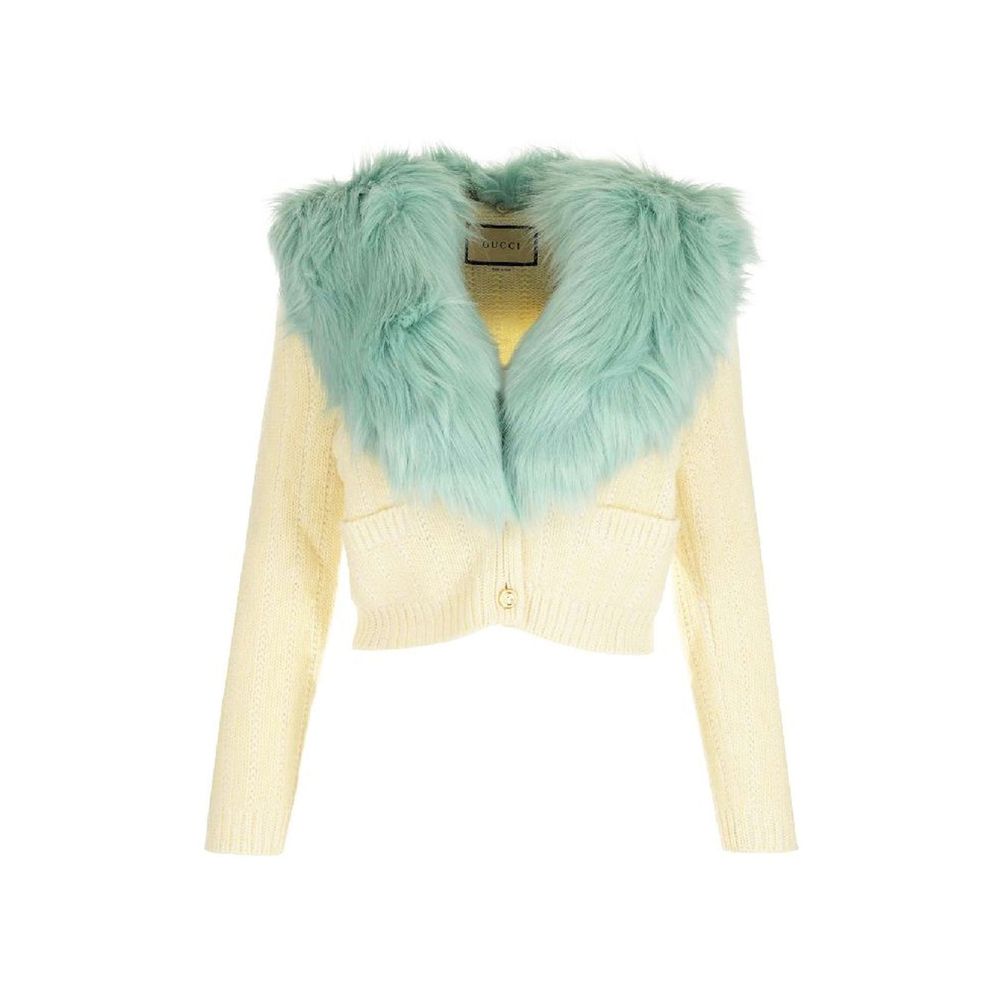 Cardigan Gucci avec col en fausse fourrure gris