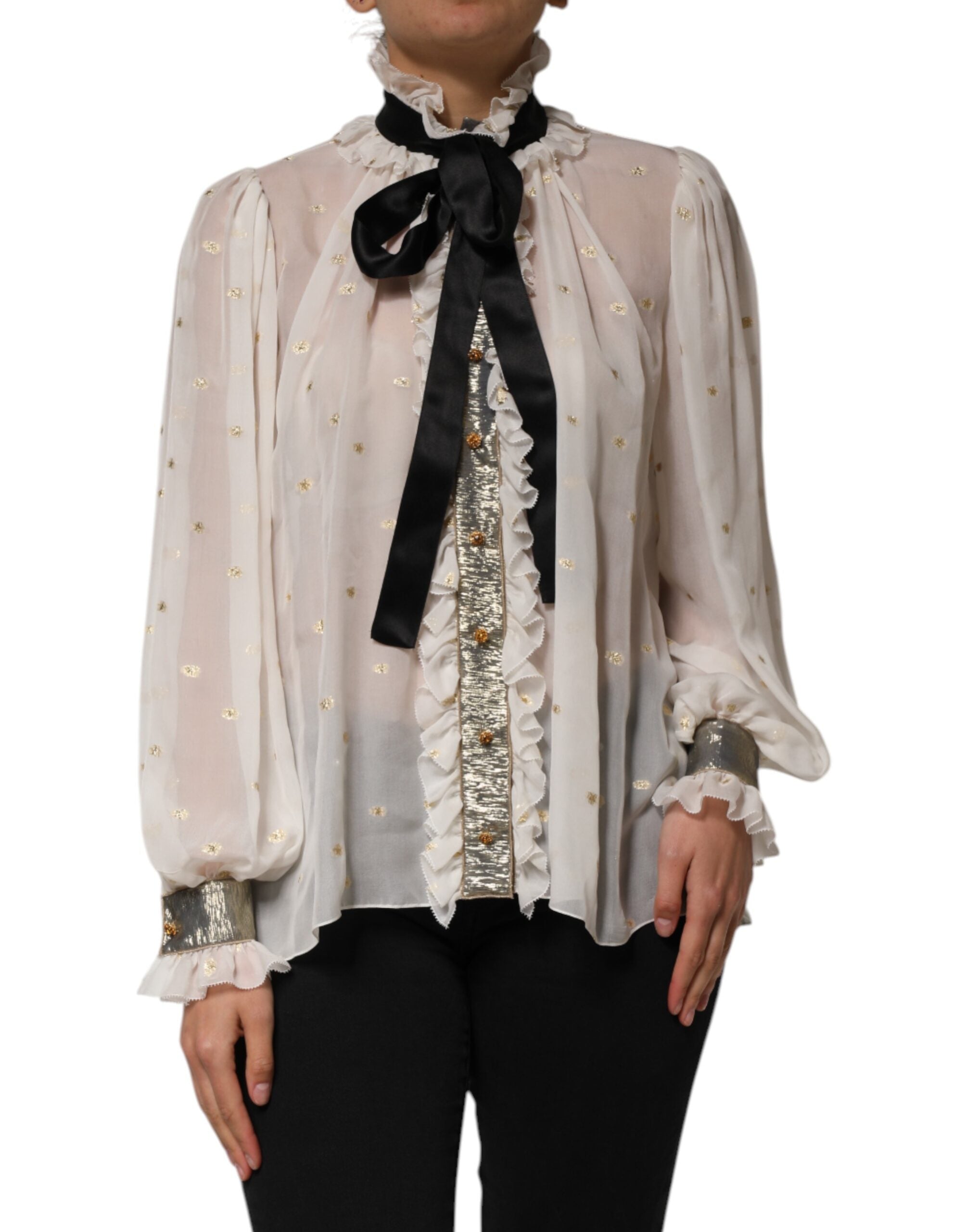 Blouse Dolce & Gabbana à col ascot blanche et noire