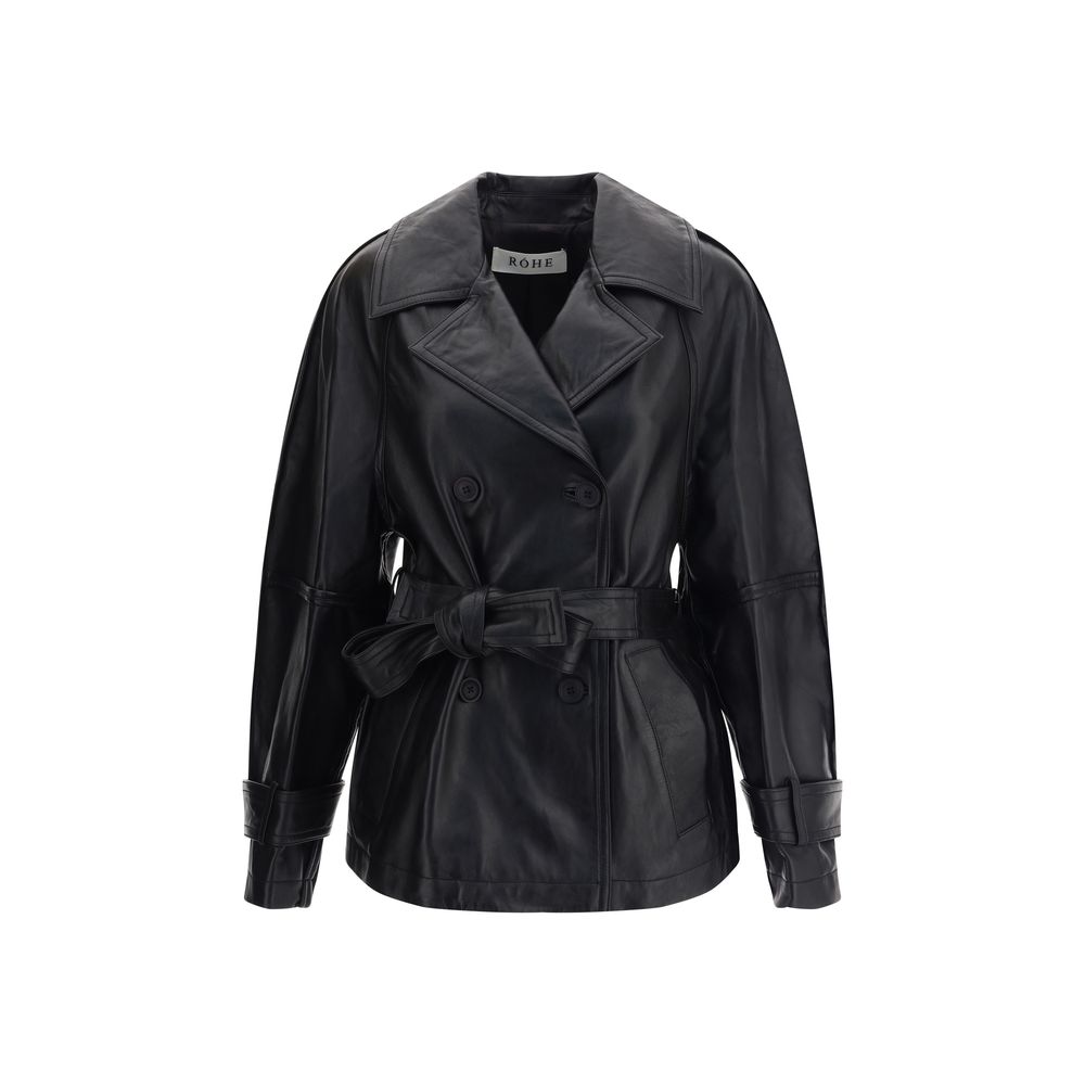 Veste en cuir Rohe double boutonnage noire