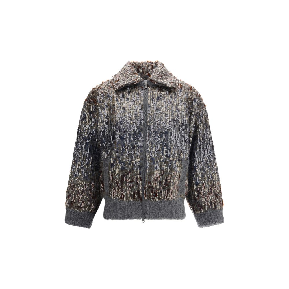 Cardigan Brunello Cucinelli sequins argentés