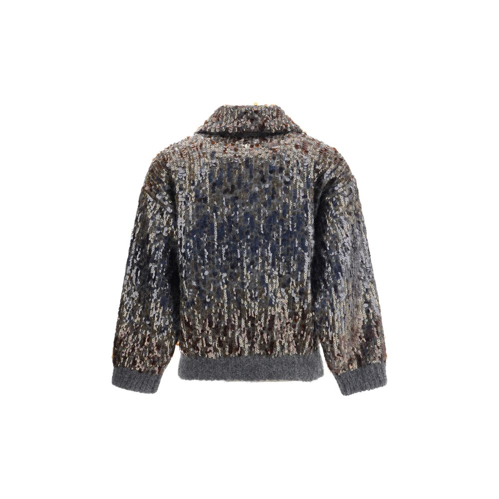 Cardigan Brunello Cucinelli sequins argentés