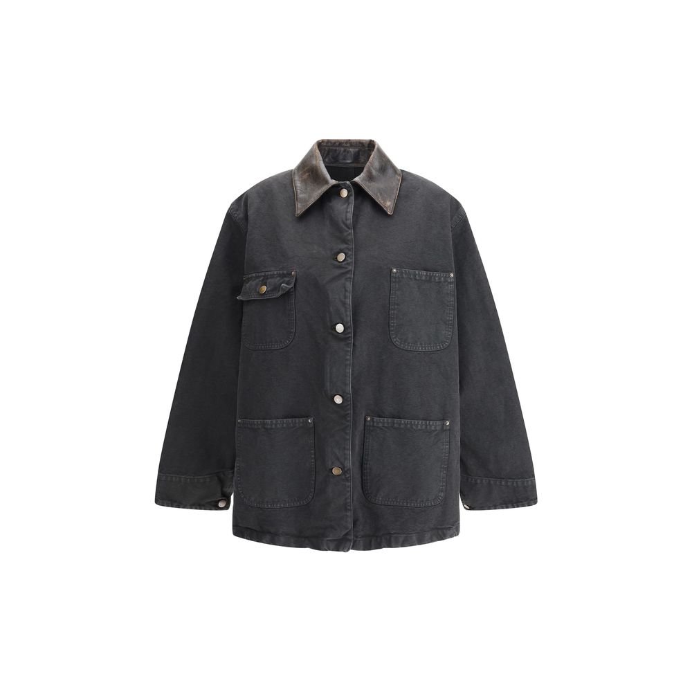 Veste en jean Prada avec col en cuir noir