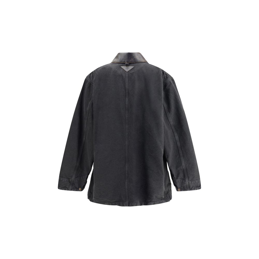 Veste en jean Prada avec col en cuir noir