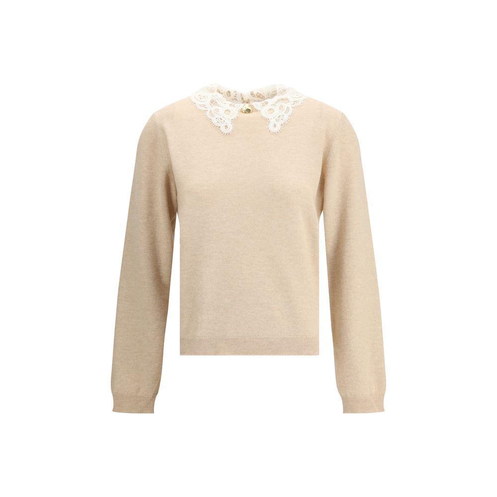 Pull Fabiana Filippi à col en dentelle crème