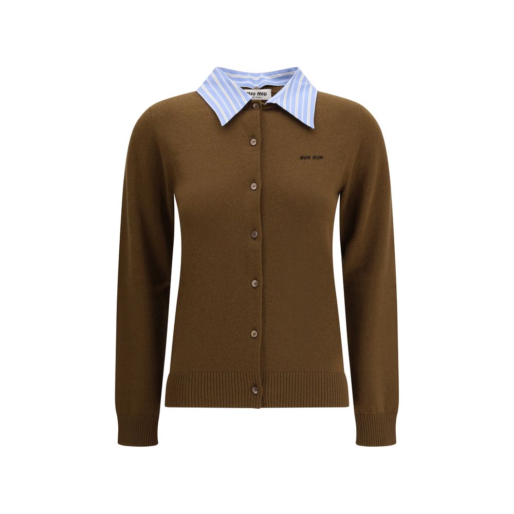 Cardigan Miu Miu col chemise gris