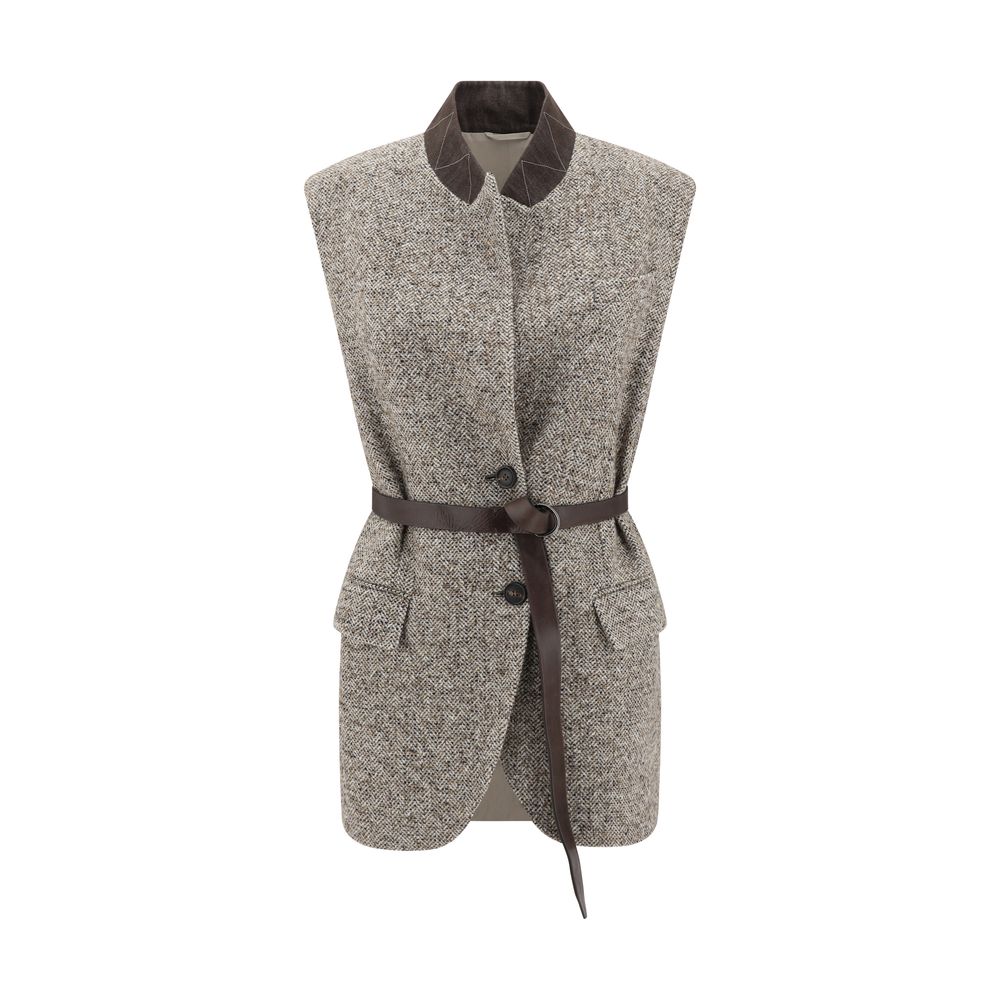 Gilet Brunello Cucinelli en laine herringbone