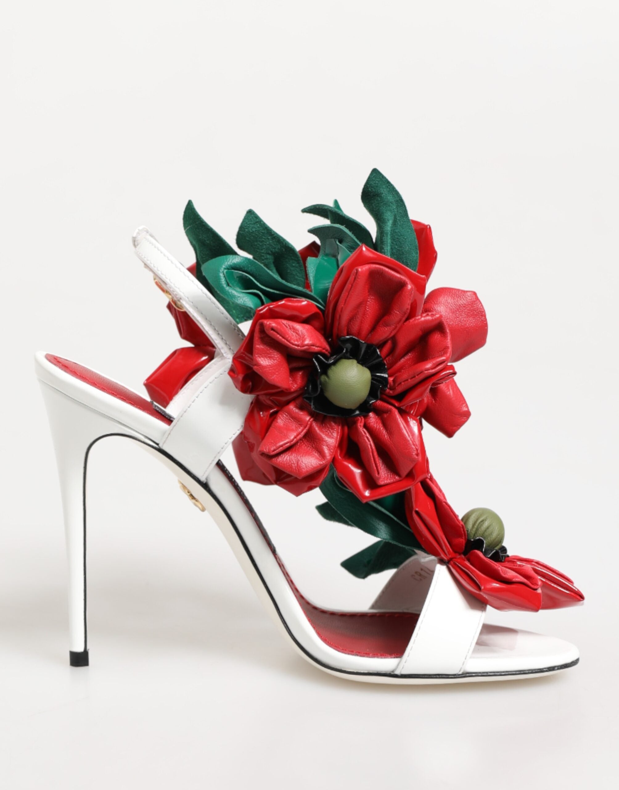 Sandales Dolce & Gabbana blanches à fleurs rouges