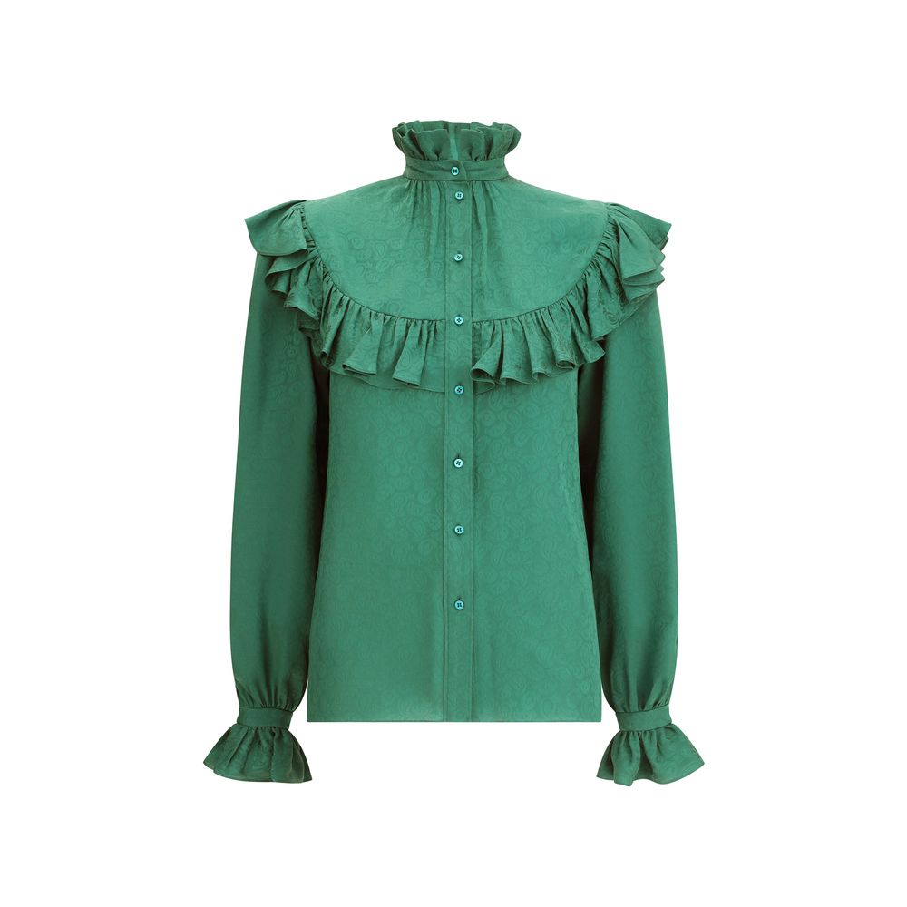 Blouse Saint Laurent à volants verte