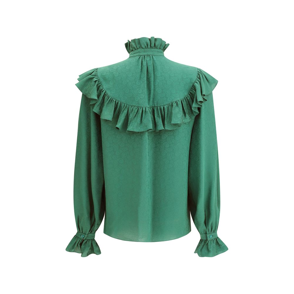 Blouse Saint Laurent à volants verte