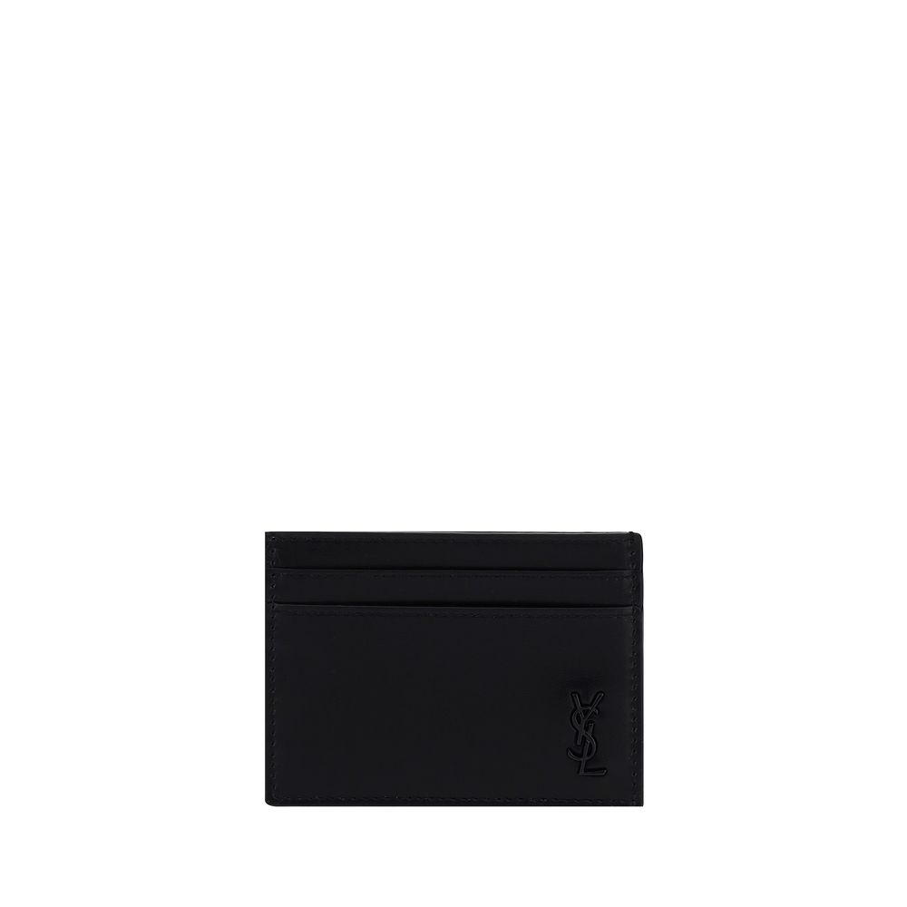 Porte-cartes Saint Laurent en cuir noir