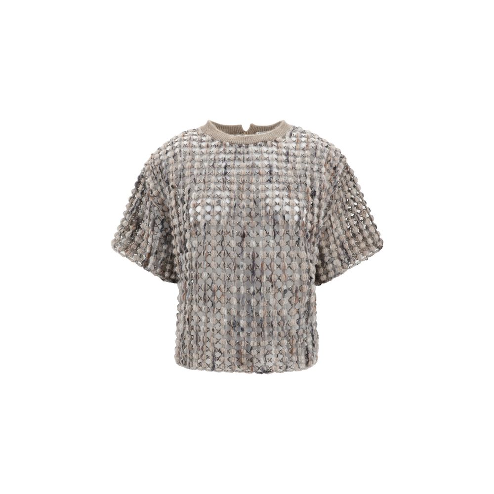 Pull brunello cucinelli à manches courtes beige