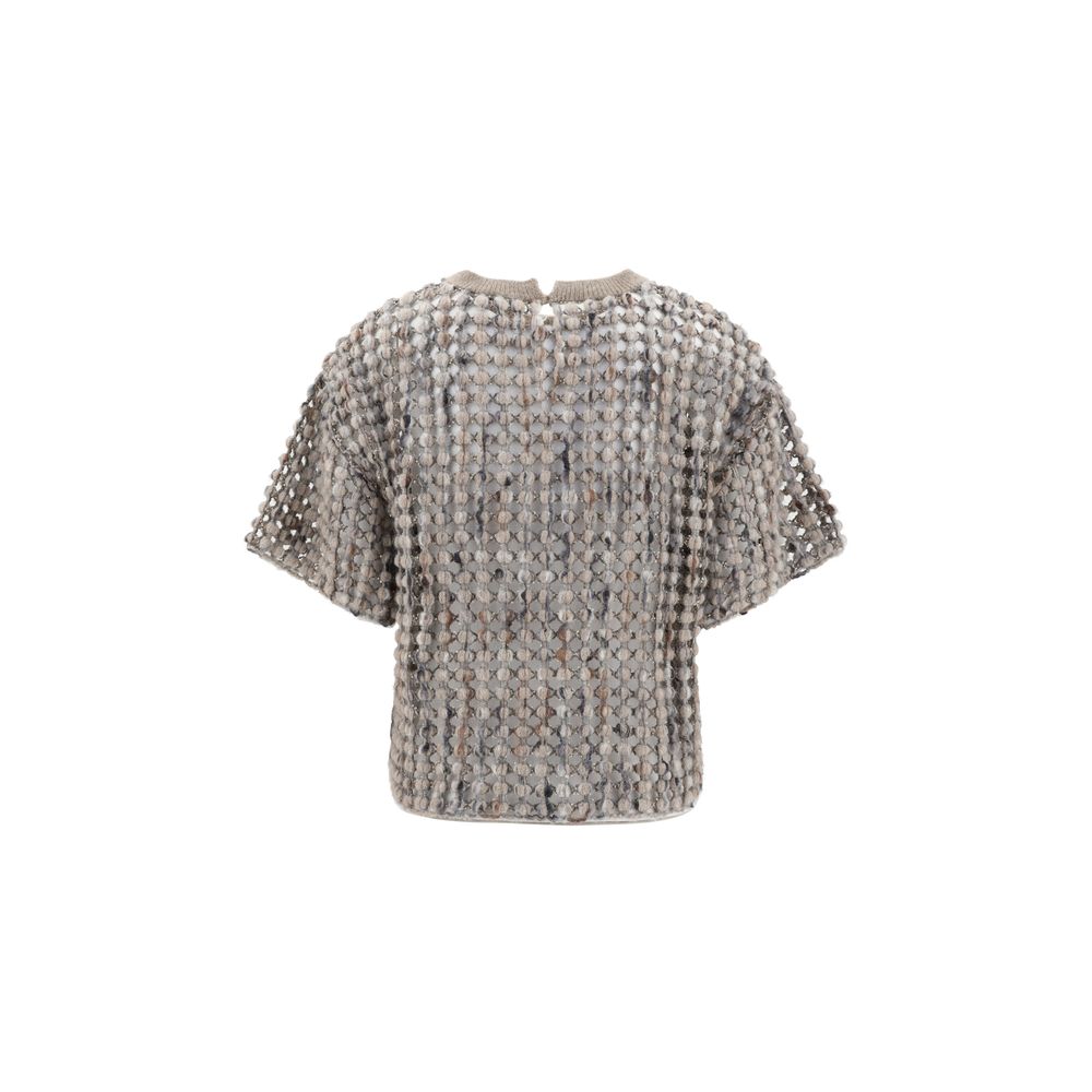 Pull brunello cucinelli à manches courtes beige