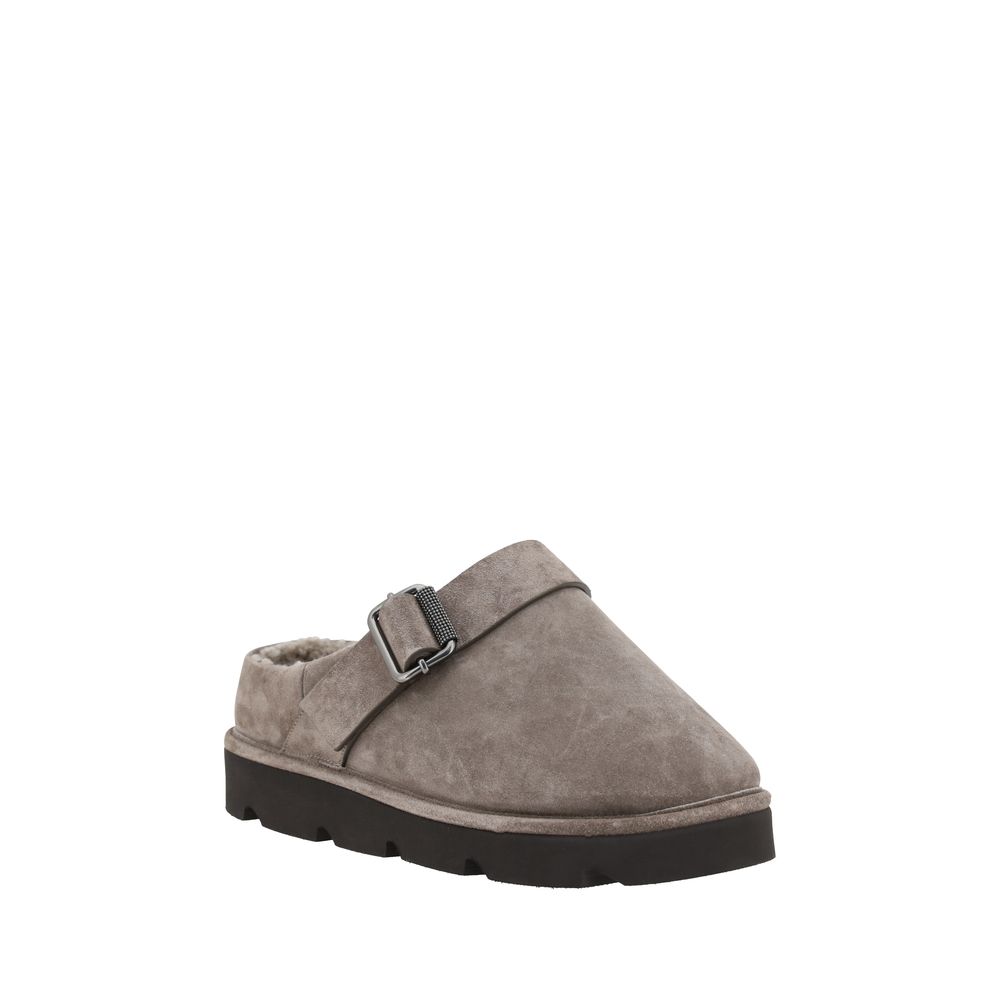 Sabots Brunello Cucinelli en cuir marron