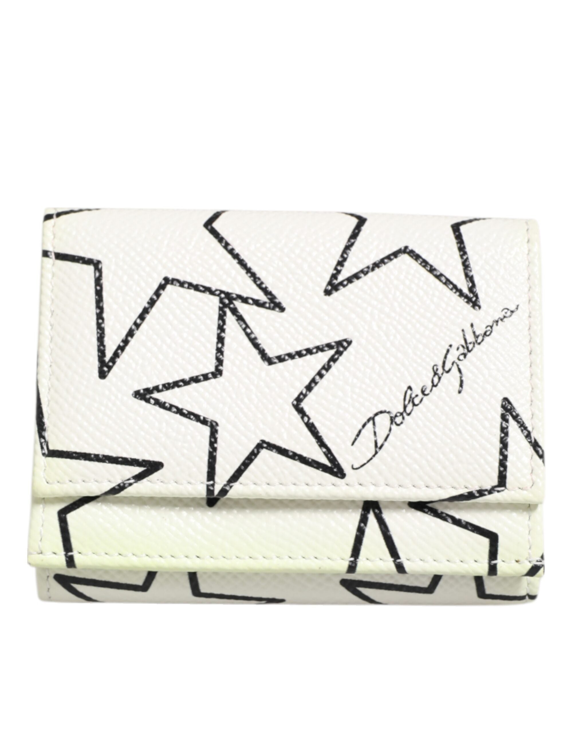 Portefeuille Dolce & Gabbana trifold blanc avec étoiles noires