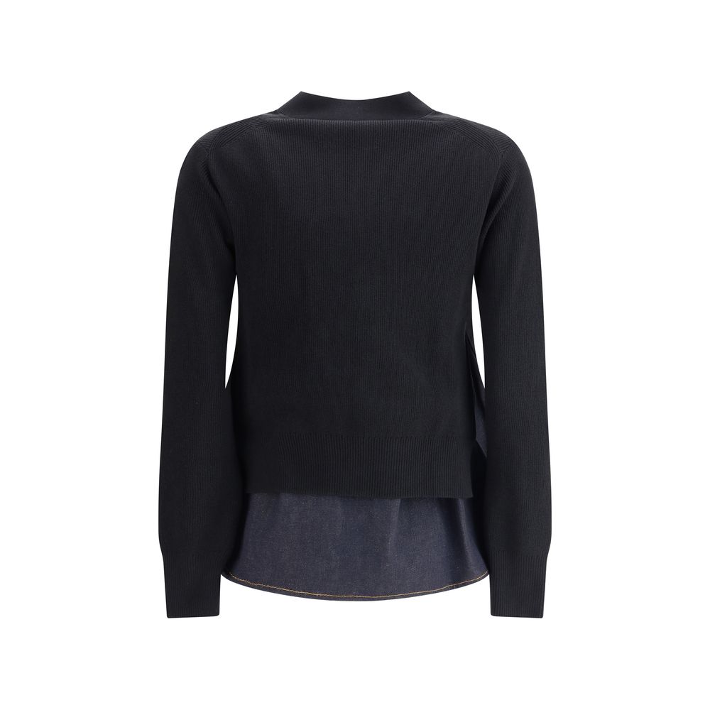 Cardigan Sacai avec panneau en denim bleu
