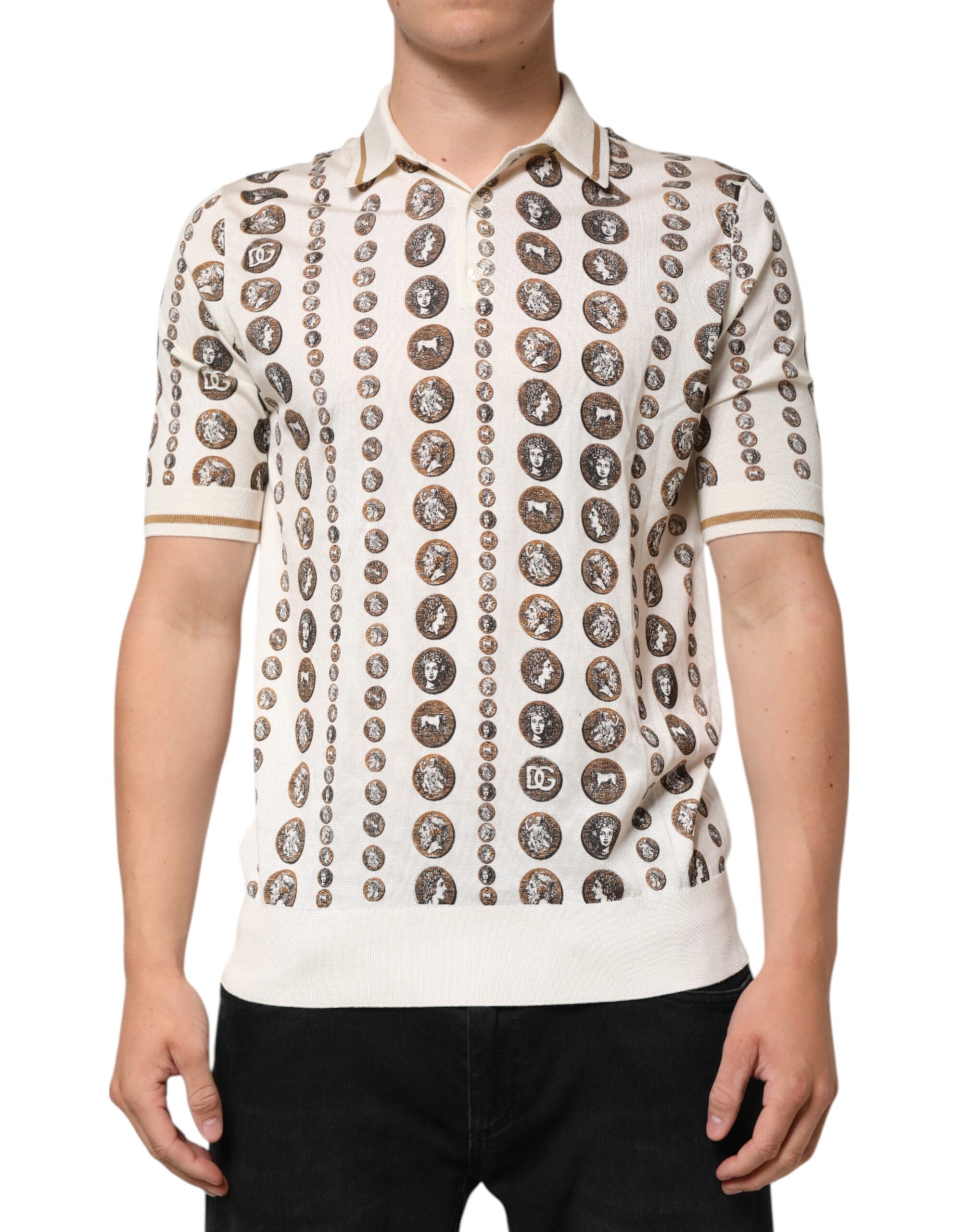 Polo Dolce & Gabbana coin imprimé ivoire
