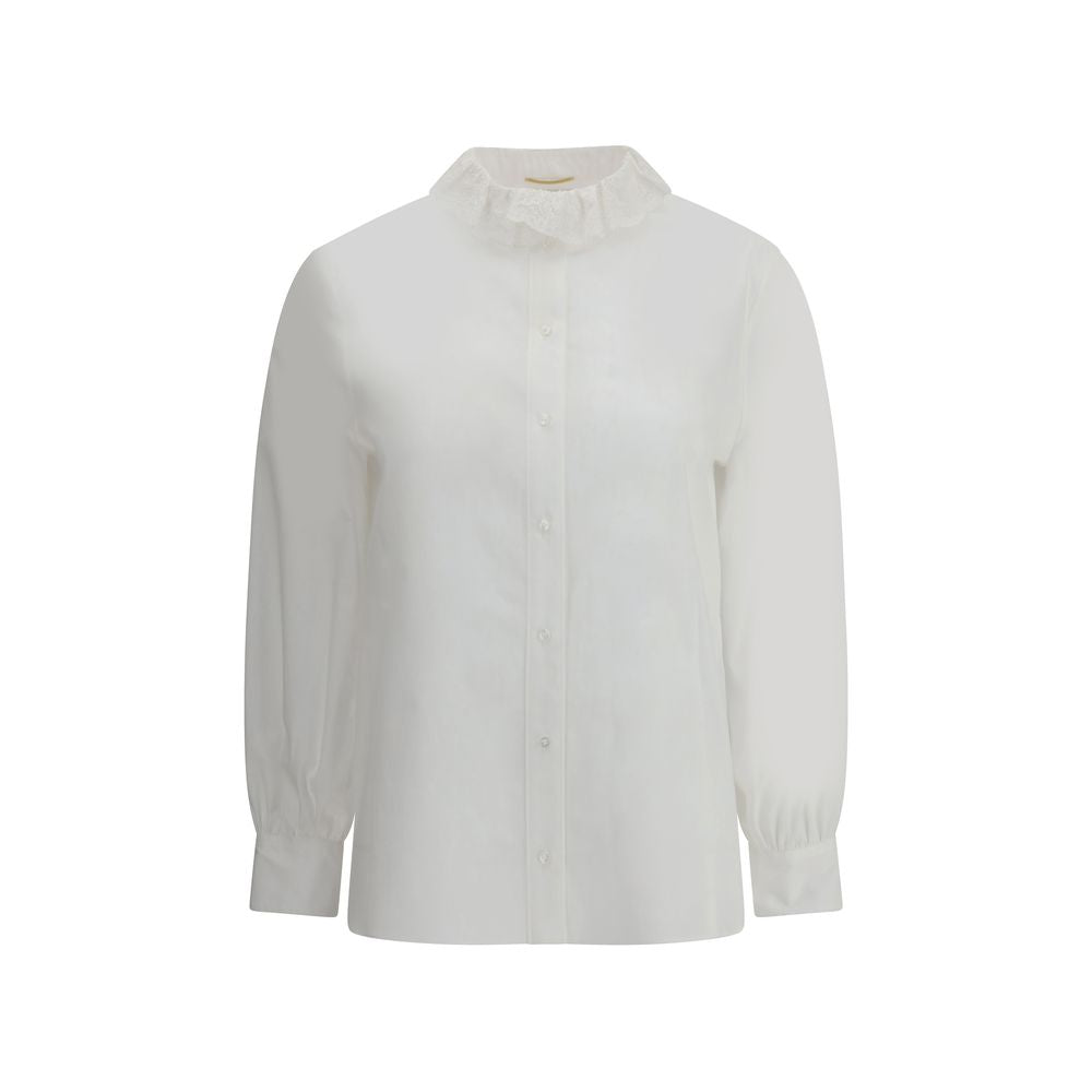 Chemisier Saint Laurent à col Pierrot blanc
